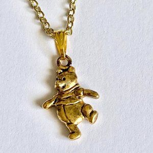 Vintage Disney Winnie the Pooh Necklace Bear Gold Plated Charm 18" Disneyana